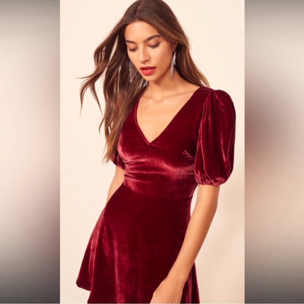 Reformation Peri Crimson Red Velvet Mini Dress